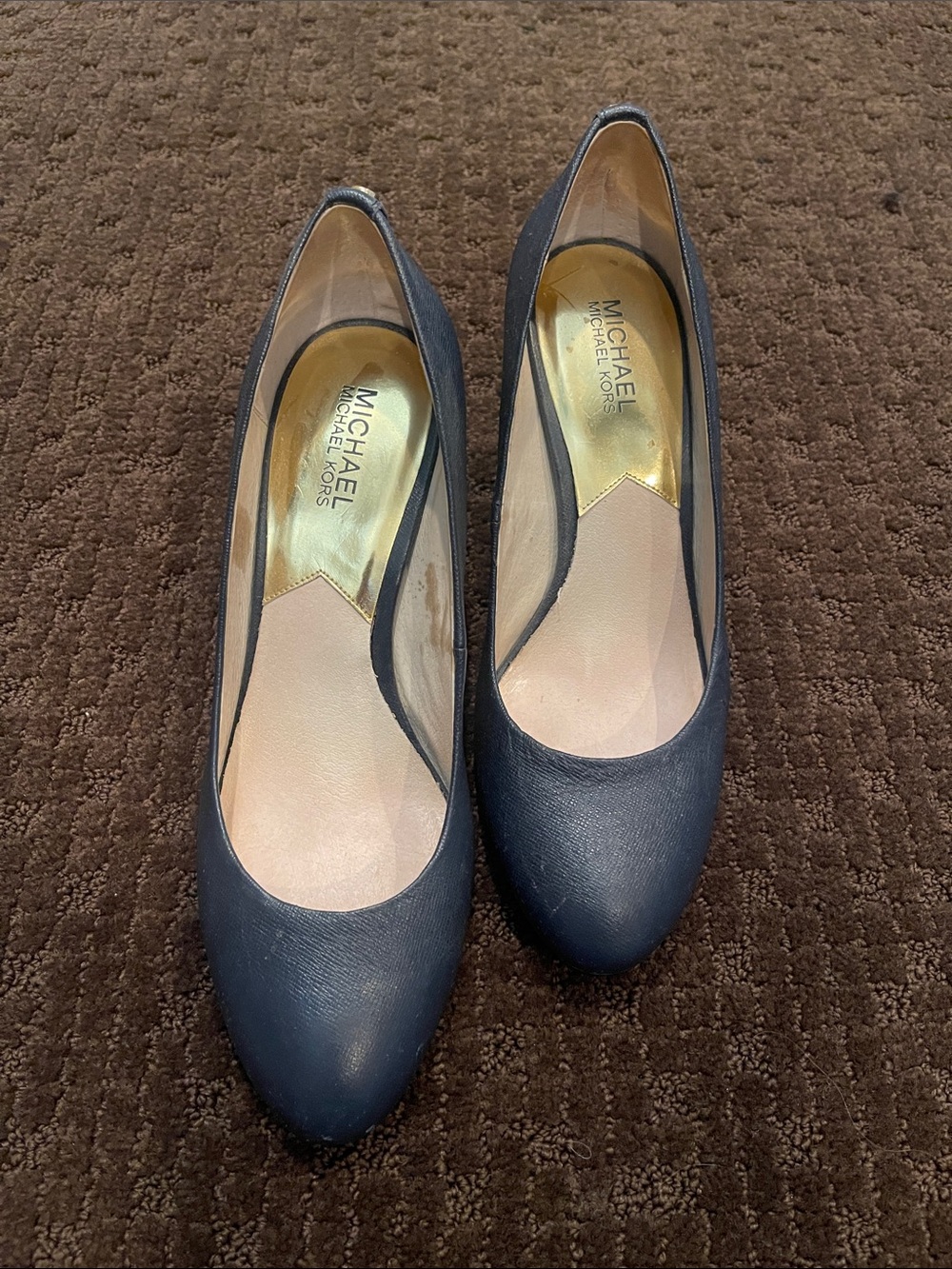 Michael Kors Navy Saffiano Leather Round-Toe Pumps